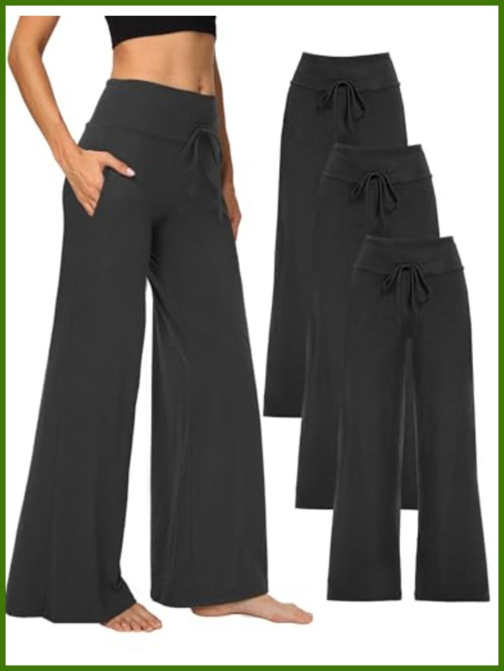 Wide Leg Yoga Pants High Waist Drawstring Pockets Women's 3-Pack